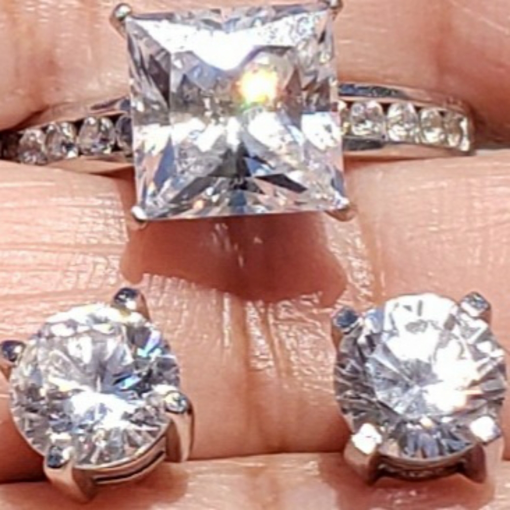 Ring Earrings Steins Silver Zirconis